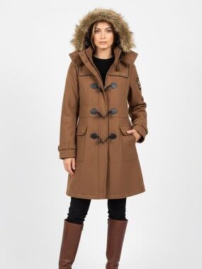 NEW COOGI Tan Y2K Brown wool toggle zip up coat M